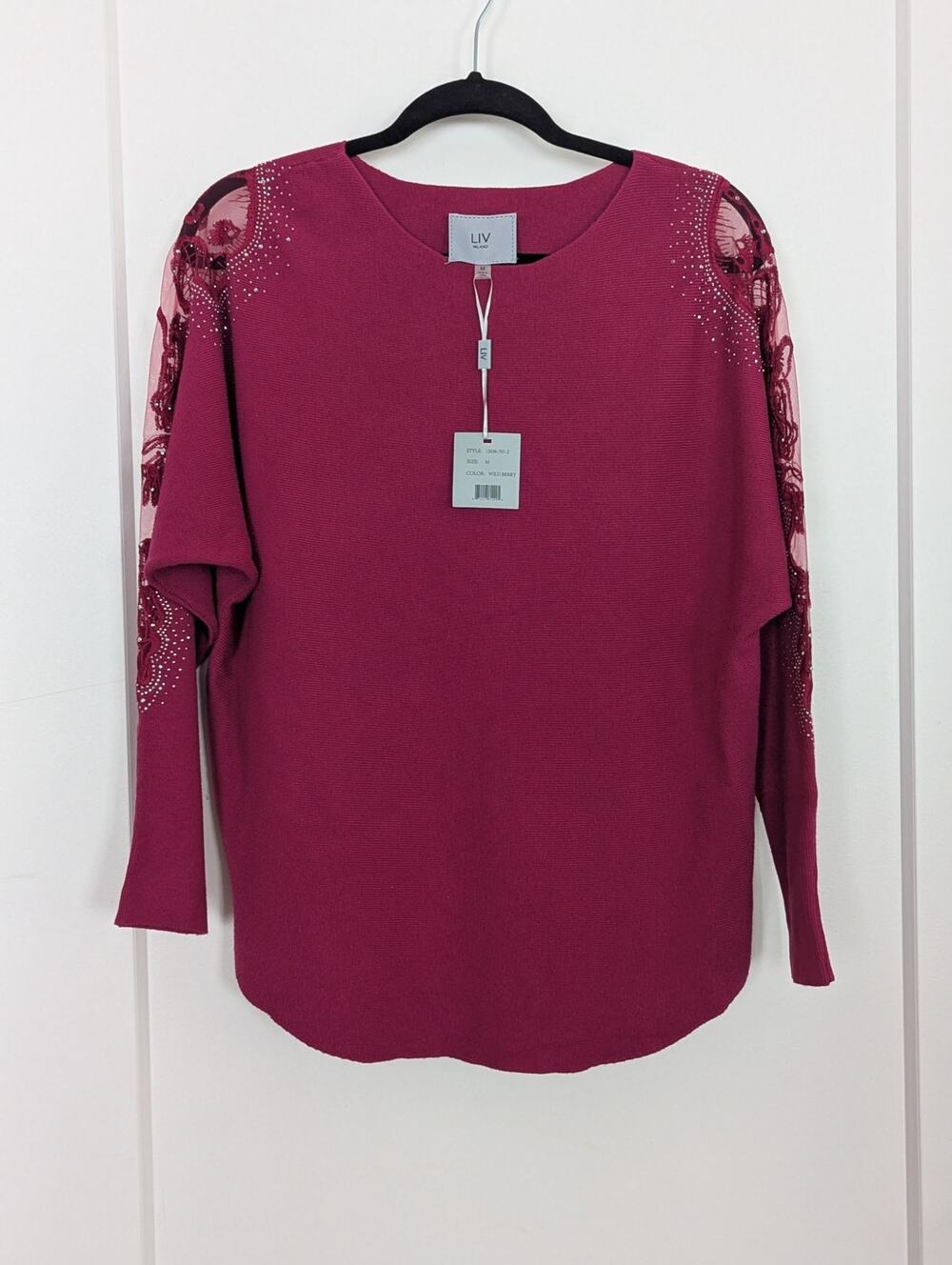 LIV Milano NWT M Wild Berry dolman sleeve sweater beading